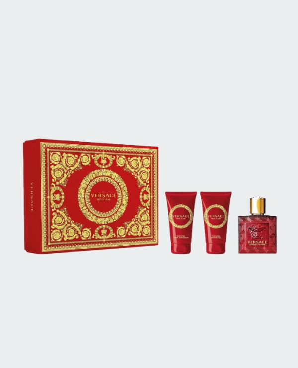 حزمة VERSACE EROS FLAME SET EDT 50 ML + SHOWER GEL 50 ML+ AFTERSHAVE 50 ML